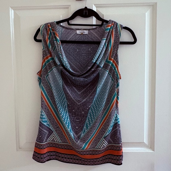 Calvin Klein Geometric Print Cowl Neck Sleeveless Top | Size M - Picture 1 of 3
